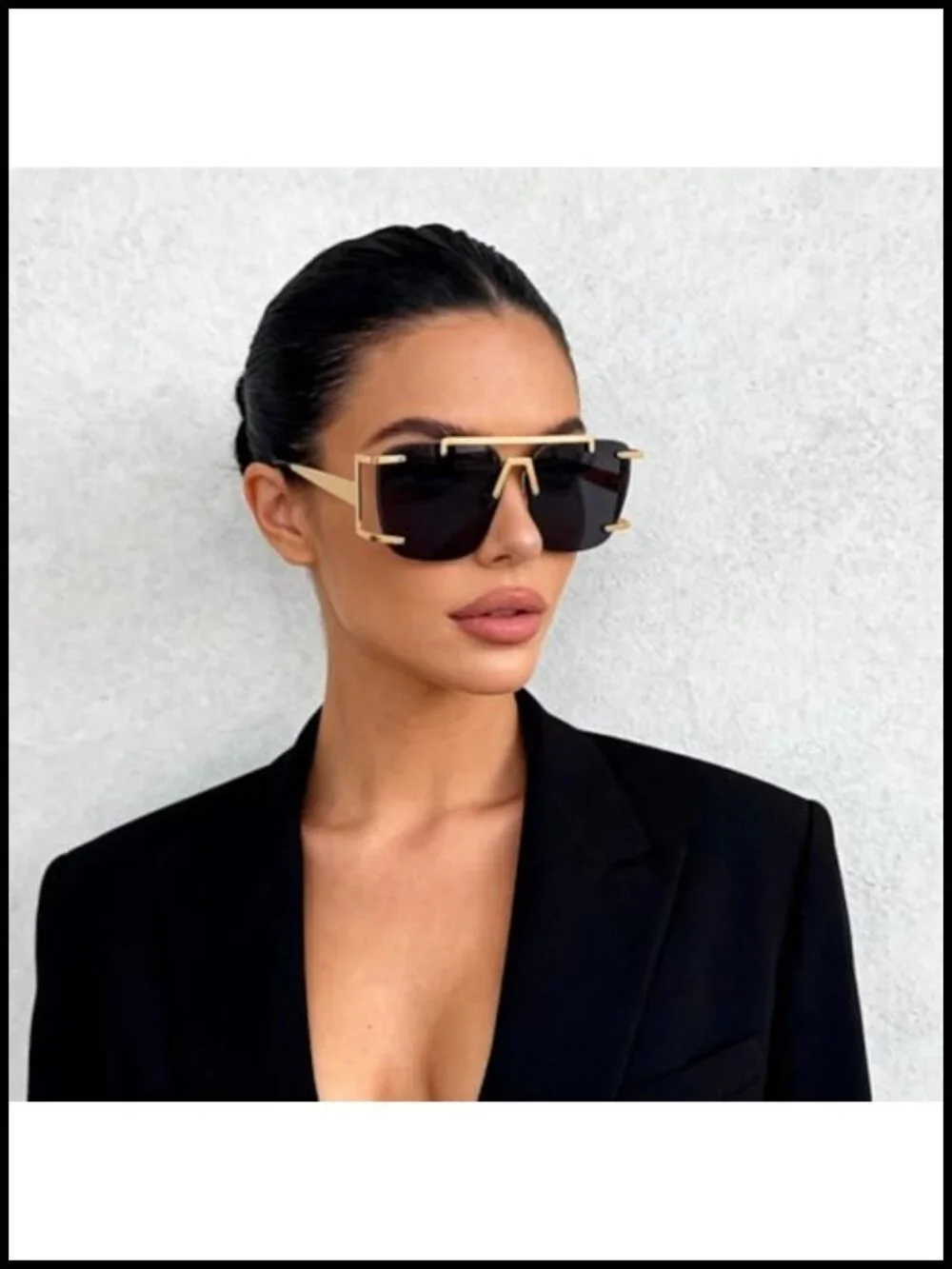 Oversized Square Aviator Sunglasses Women UV400 Metal Frame Retro Pilot Shades